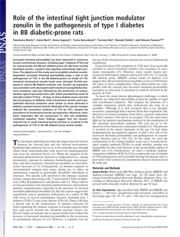 Role of the Intestinal Tight Junction Modulator Zonulin in the Pathogenesis of Type I Diabetes in BB Diabetic-Prone Rats