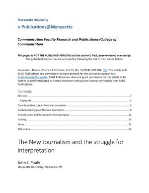 The New Journalism and the Struggle for Interpretation