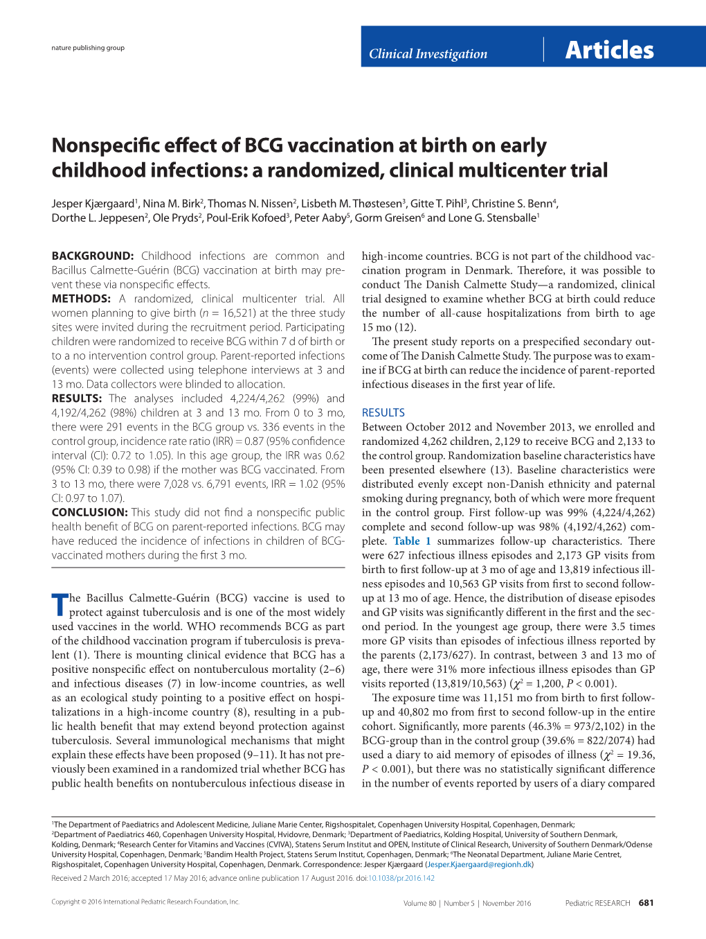 Nonspecific Effect of BCG Vaccination at Birth on Early Childhood Infections: a Randomized, Clinical Multicenter Trial