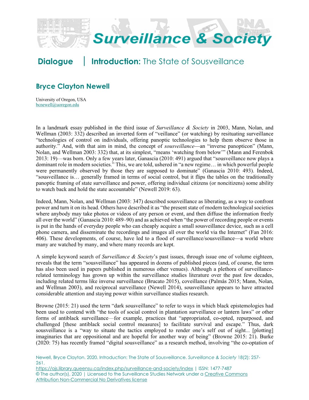 Dialogue Introduction: the State of Sousveillance