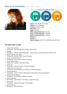 Reba Love Somebody Mp3, Flac, Wma