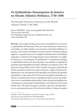 The Royalist Maroons of Jamaica in the British Atlantic World, 1740-1800