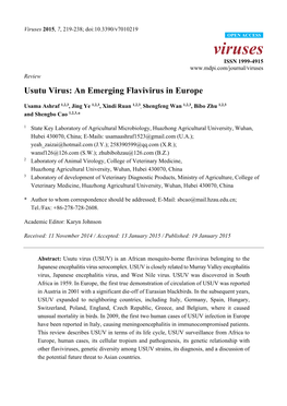 Usutu Virus: an Emerging Flavivirus in Europe