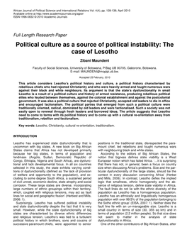 Political Culture As a Source of Political Instability: the Case of Lesotho