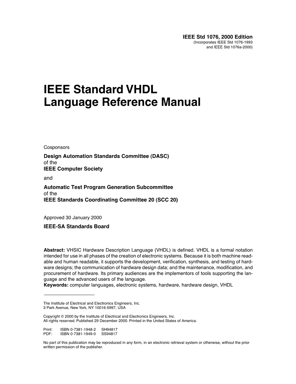 IEEE Standard VHDL Language Reference Manual