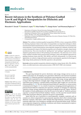 Recent Advances in the Synthesis of Polymer-Grafted Low-K and High-K Nanoparticles for Dielectric and Electronic Applications