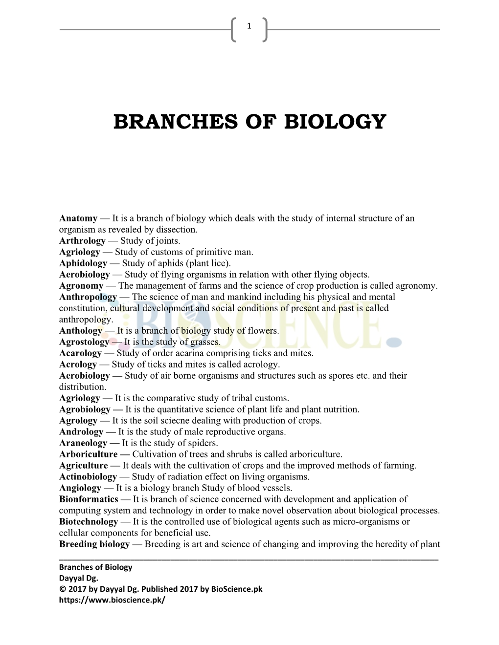 Branches of Biology