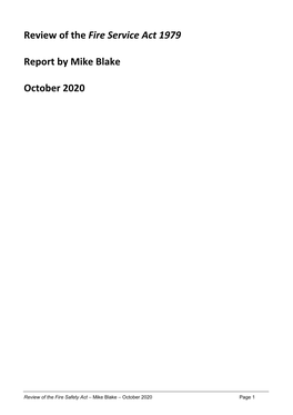 Review of the Fire Service Act 1979 Report by Mike Blake October 2020