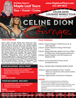CELINE DION COURAGE WORLD TOUR Tuesday, December 10