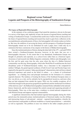 Regional Versus National? Legacies and Prospects of the Historiography of Southeastern Europe