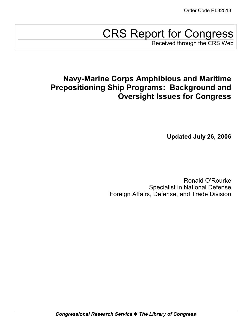 Navy-Marine Corps Amphibious and Maritime Prepositioning Ship Programs