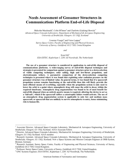 Needs Assessment of Gossamer Structures in Communications Platform End-Of-Life Disposal