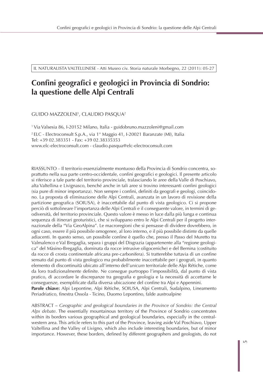 Confini Geografici E Geologici in Provincia Di Sondrio