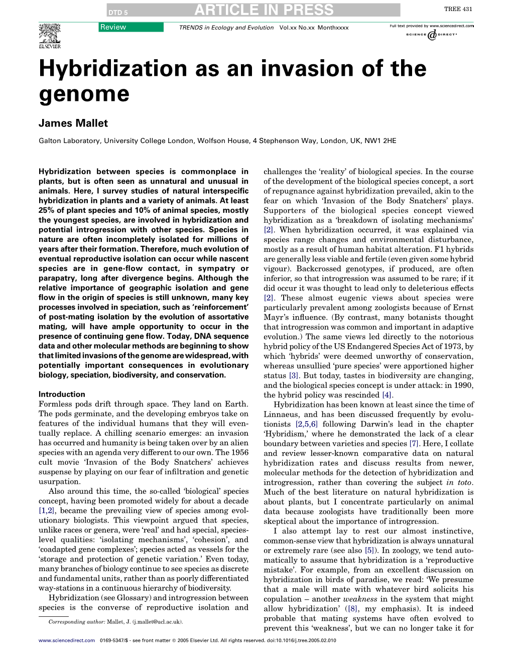 Hybridization As an Invasion of the Genome