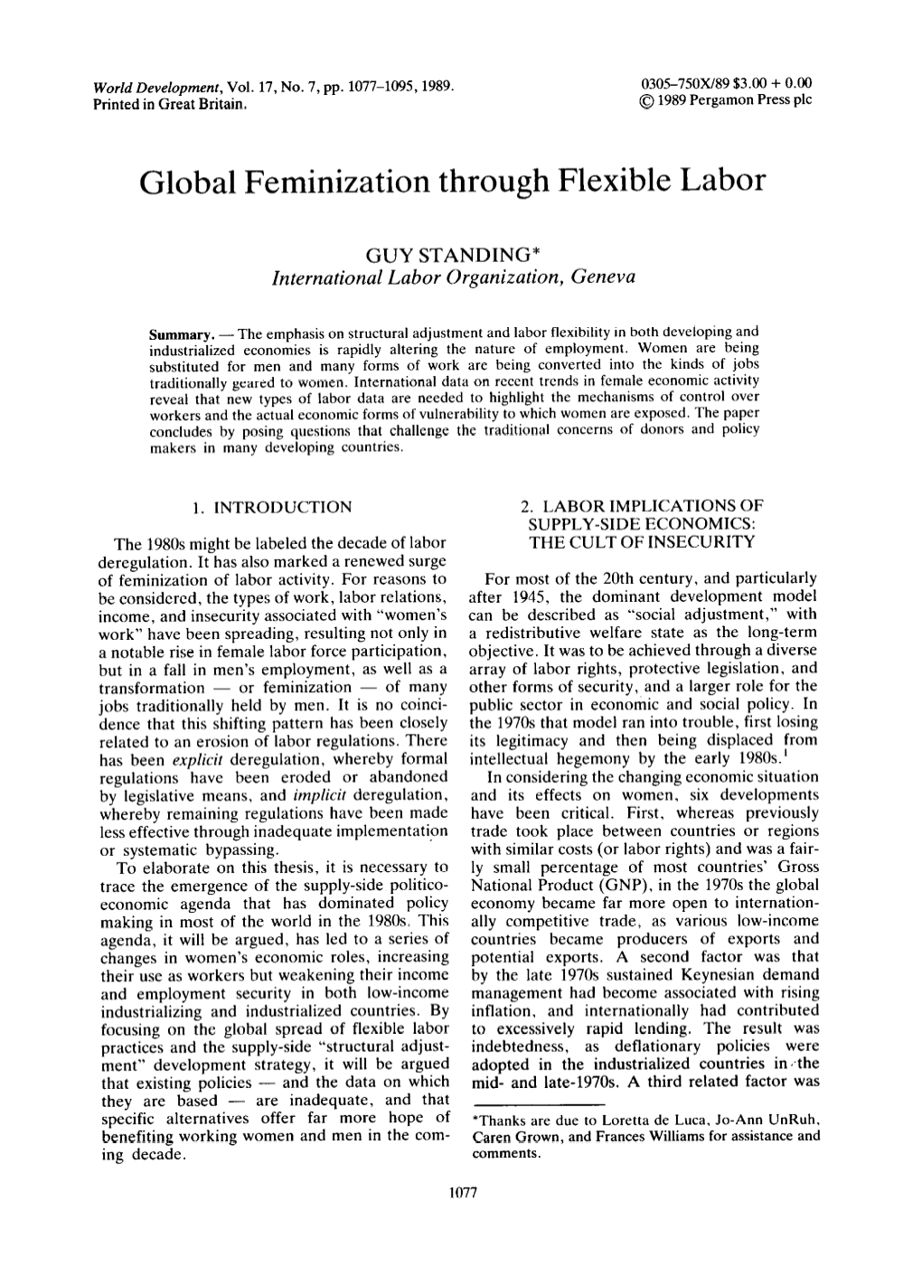 Global Feminization Through Flexible Labor