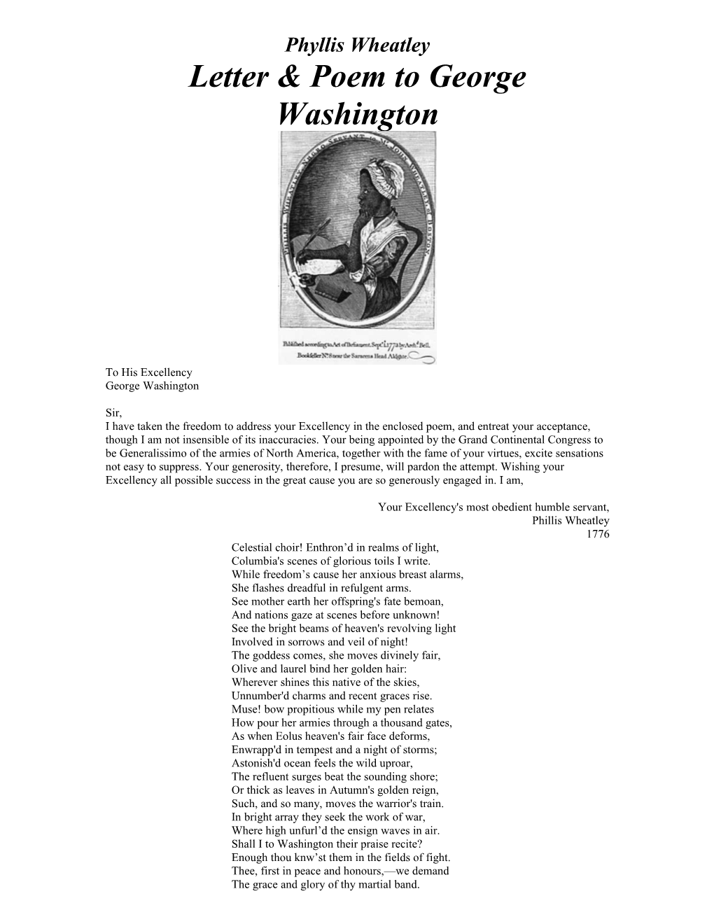 Letter & Poem to George Washington