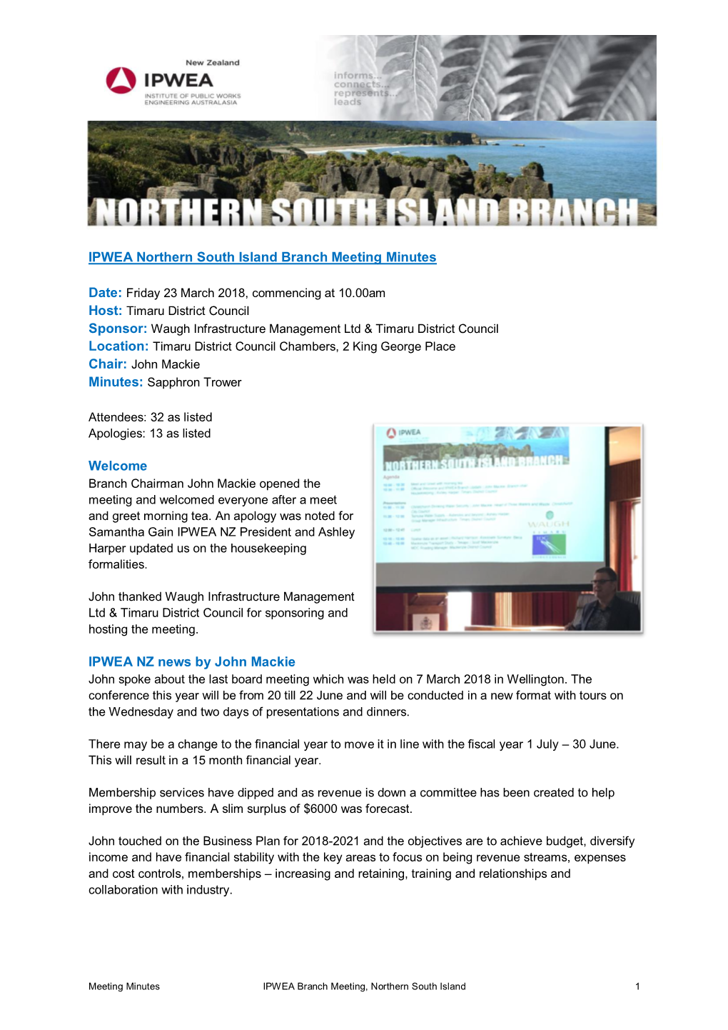 IPWEA Northern South Island Branch Meeting Minutes