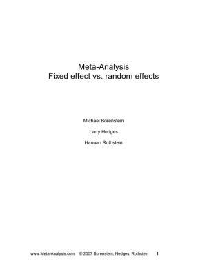 Meta-Analysis Fixed Effect Vs. Random Effects