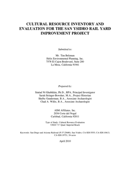 Cultural Resource Inventory For