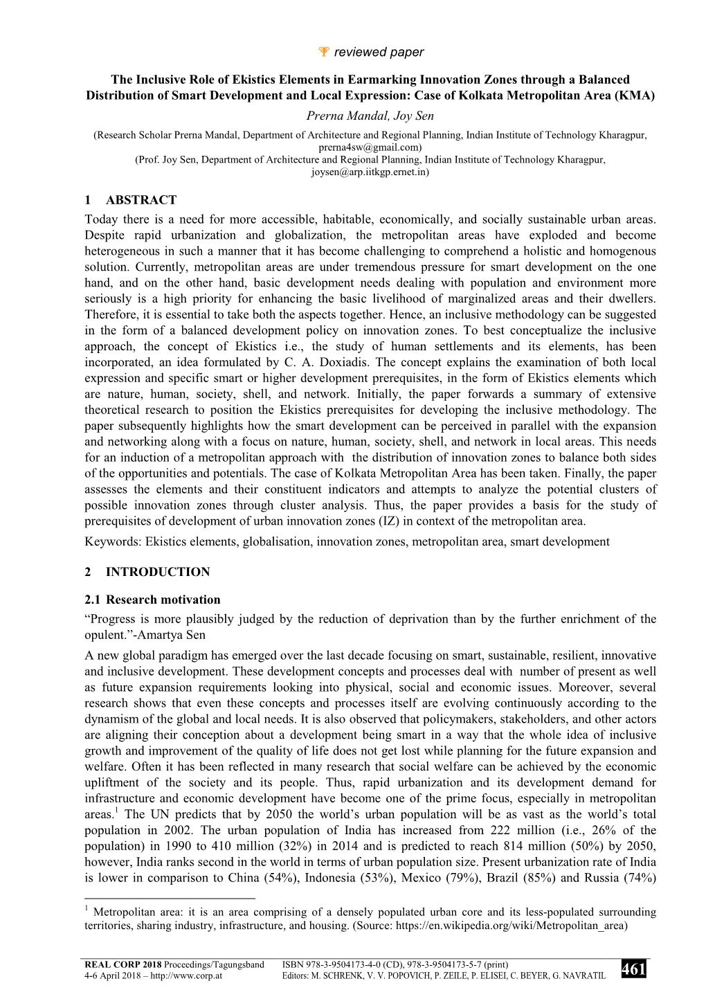 Reviewed Paper the Inclusive Role of Ekistics Elements