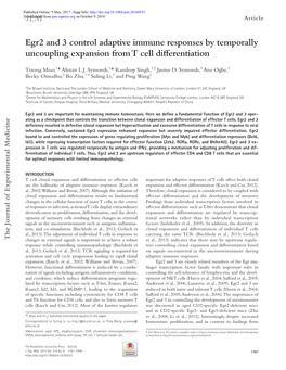 Egr2 and 3 Control Adaptive Immune Responses by Temporally Uncoupling Expansion from T Cell Differentiation