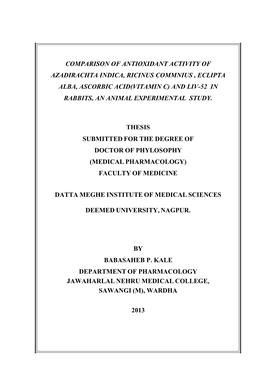 Comparison of Antioxidant Activity of Azadirachta Indica, Ricinus Commnius , Eclipta Alba, Ascorbic Acid(Vitamin C)