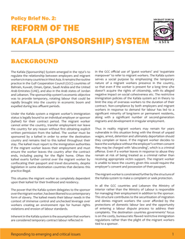 Reform of the Kafala (Sponsorship) System