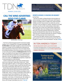 Call the Wind Advertises Gold Cup Claims