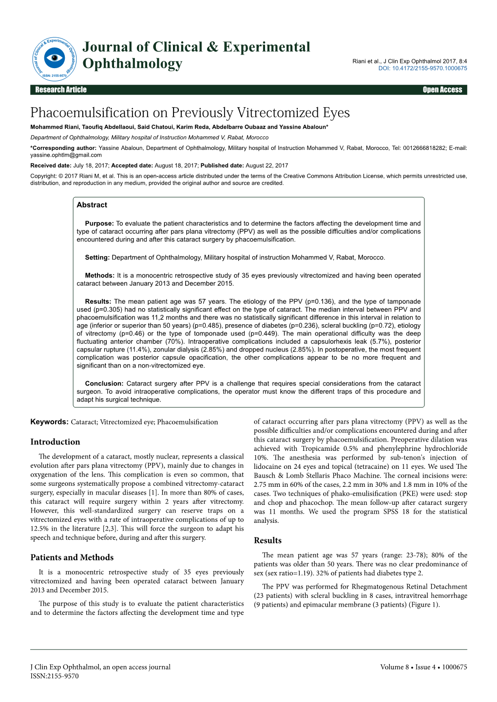 Phacoemulsification on Previously Vitrectomized Eyes