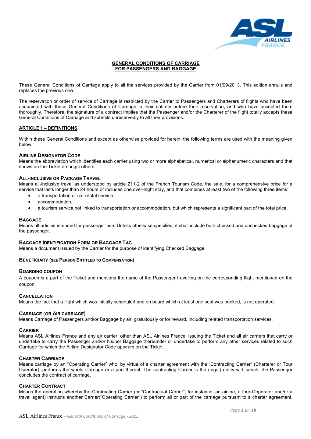 General Conditions of Carriage for Passengers and Baggage