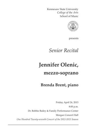 Senior Recital: Jennifer Olenic, Mezzo-Soprano