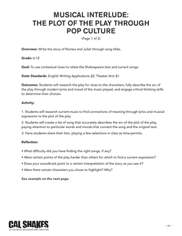 MUSICAL INTERLUDE: the PLOT of the PLAY THROUGH POP CULTURE (Page 1 of 2)