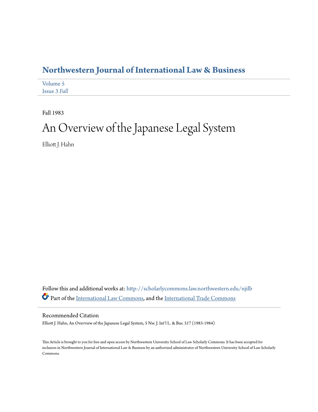 An Overview of the Japanese Legal System Elliott .J Hahn