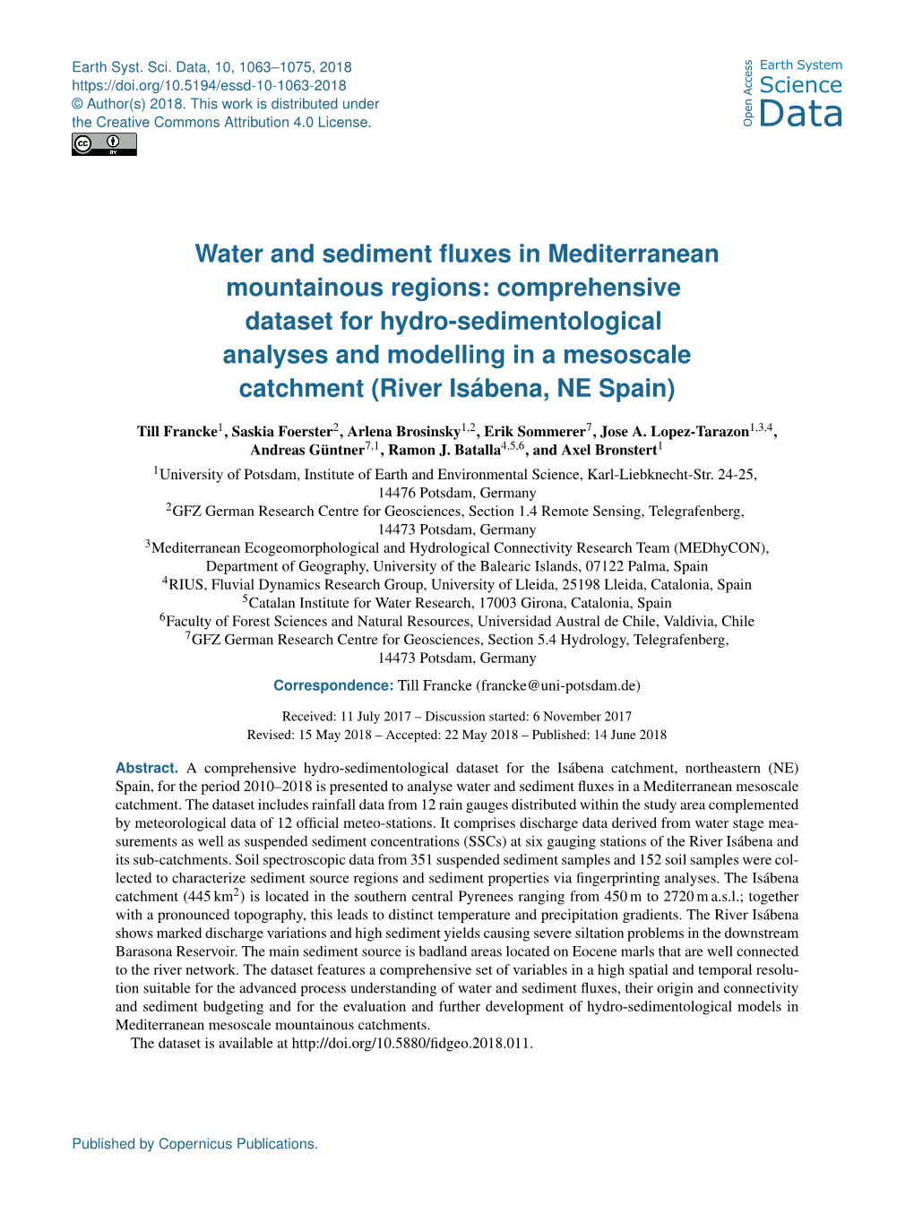 Water and Sediment Fluxes in Mediterranean Mountainous Regions