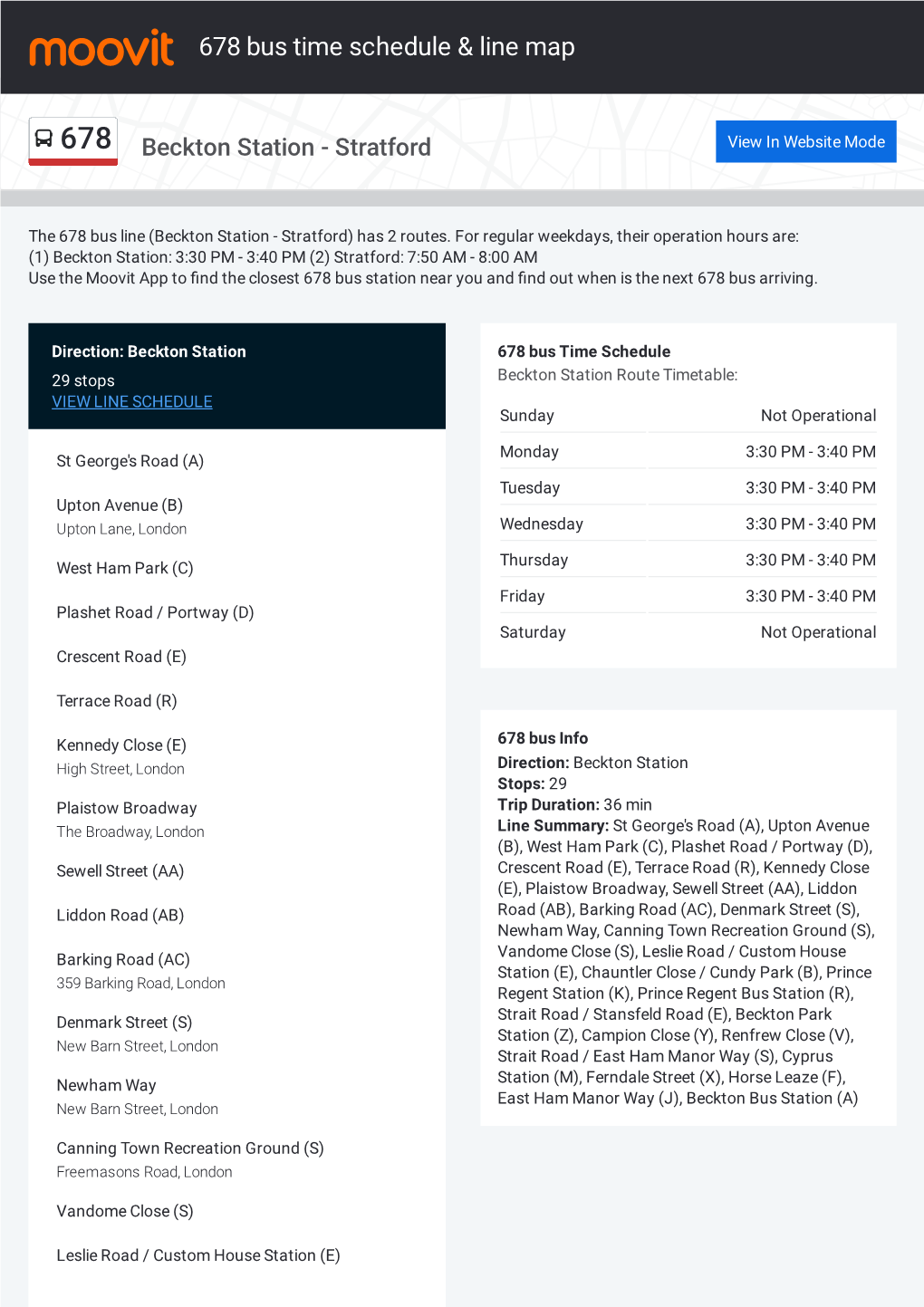 678 Bus Time Schedule & Line Route