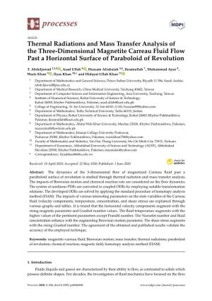 Thermal Radiations and Mass Transfer Analysis of the Three-Dimensional Magnetite Carreau Fluid Flow Past a Horizontal Surface of Paraboloid of Revolution