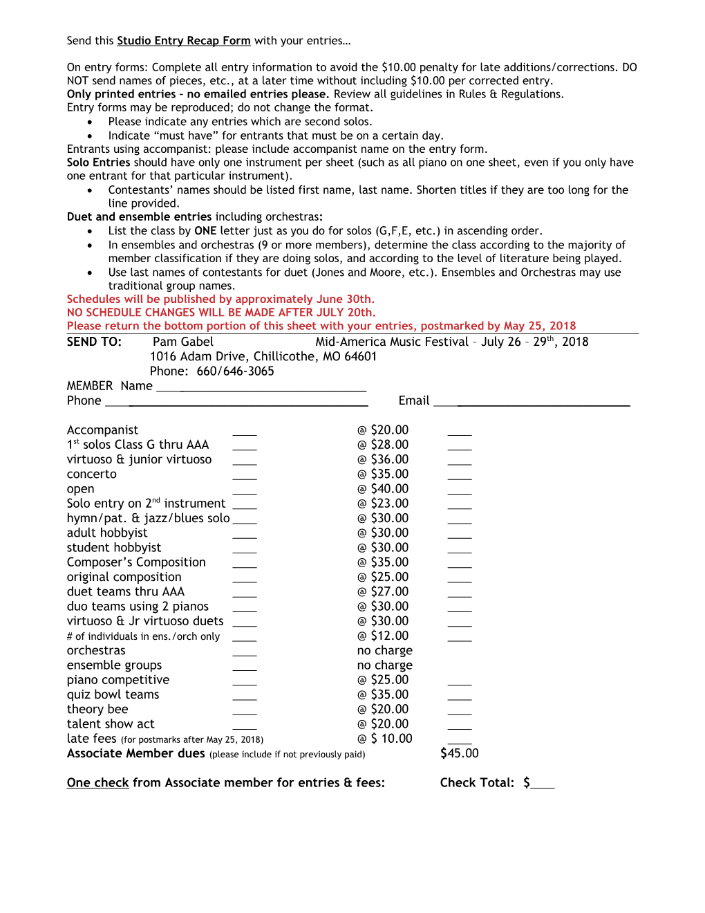 Send This Studio Entry Recap Form with Your Entries