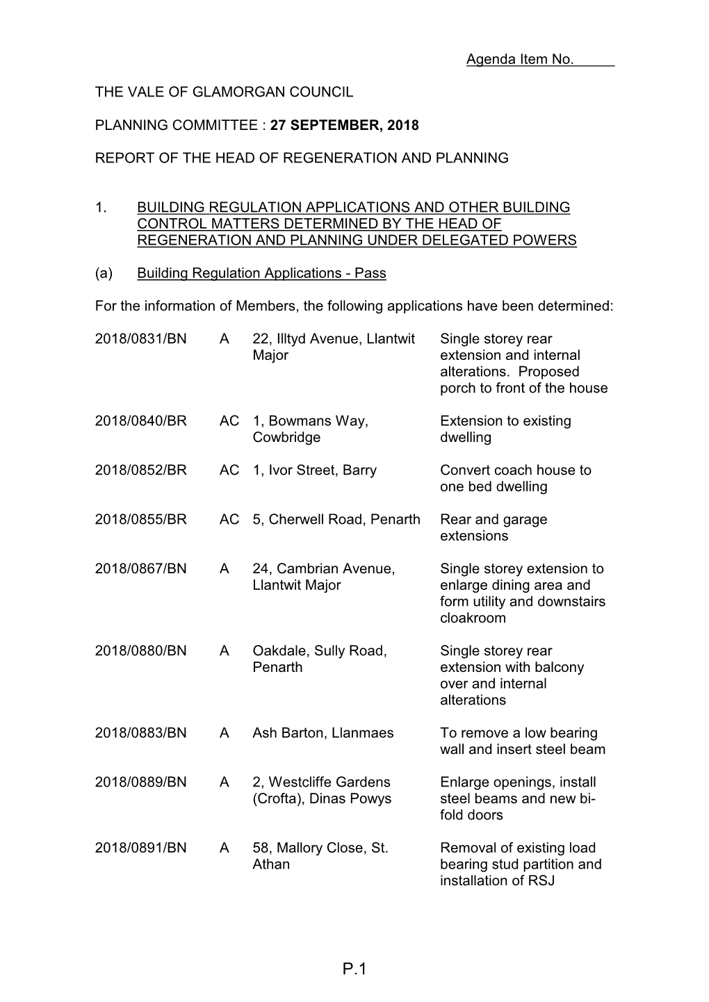 Planning Committee 27 September 2018