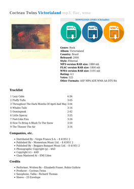 Cocteau Twins Victorialand Mp3, Flac, Wma