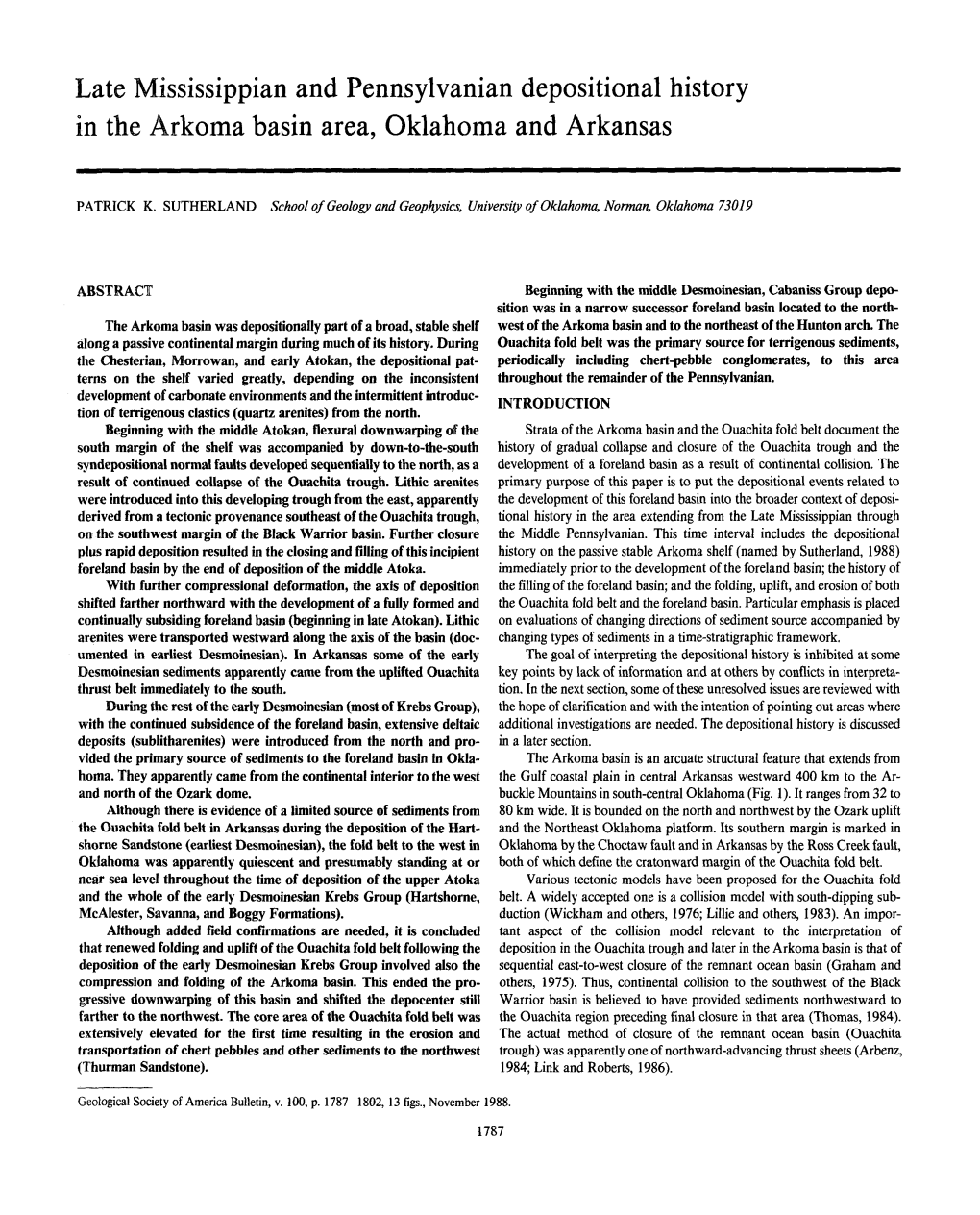 Late Mississippian and Pennsylvanian Depositional History in the Arkoma Basin Area, Oklahoma and Arkansas