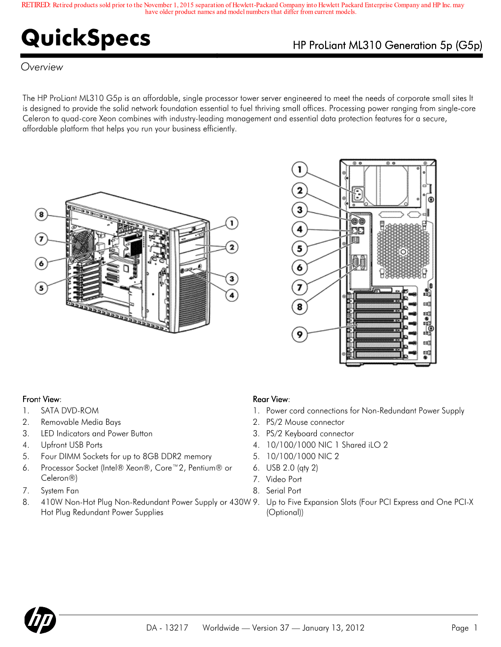 HP Proliant ML310 Generation 5P (G5p) Overview