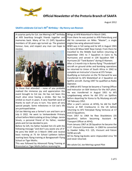 Official Newsletter of the Pretoria Branch of SAAFA