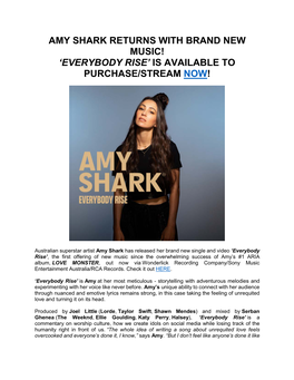 Amy Shark Returns with Brand New Music! ‘Everybody Rise’ Is Available to Purchase/Stream Now!