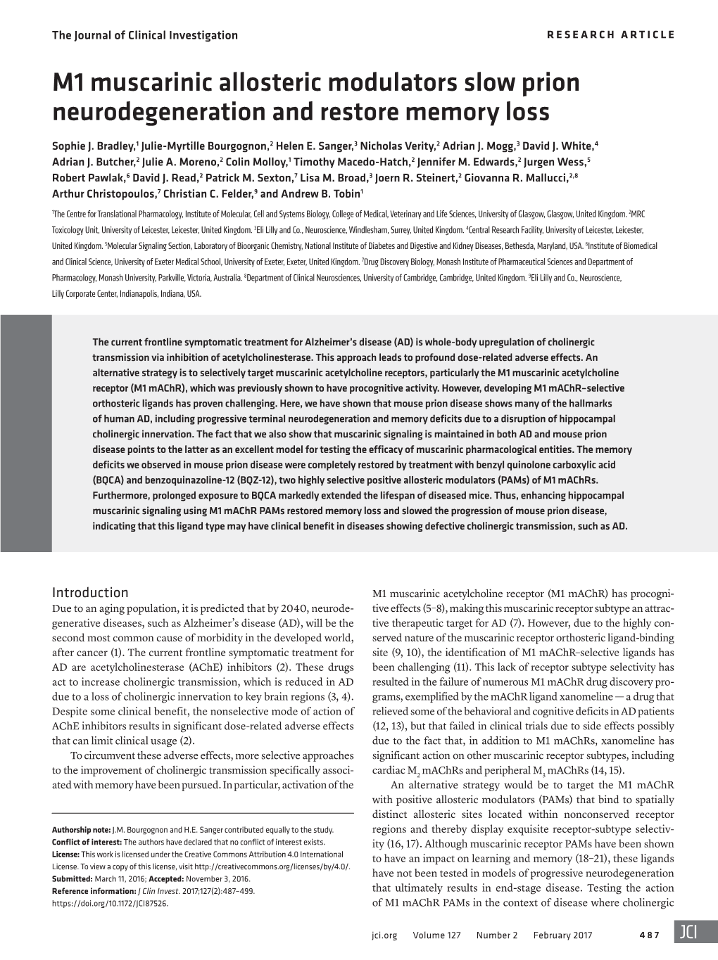 M1 Muscarinic Allosteric Modulators Slow Prion Neurodegeneration and Restore Memory Loss