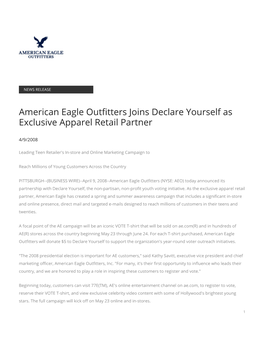 American Eagle Outfitters Joins Declare Yourself As Exclusive Apparel Retail Partner
