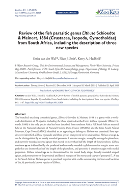 Review of the Fish Parasitic Genus Elthusa Schioedte & Meinert, 1884 (Crustacea, Isopoda, Cymothoidae) from South Africa, In