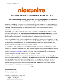 Nickelodeon Uk & Ireland Launches Nick at Nite