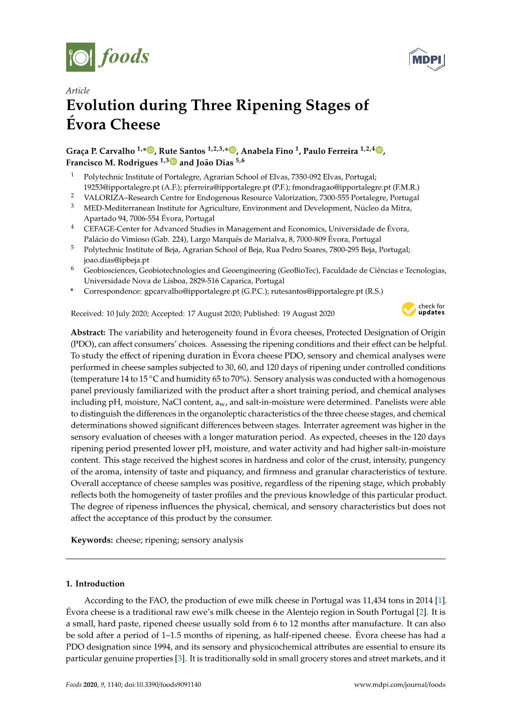 Evolution During Three Ripening Stages of Évora Cheese