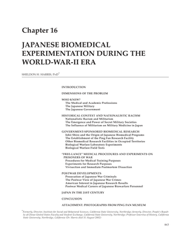 Chapter 16 JAPANESE BIOMEDICAL EXPERIMENTATION DURING THE