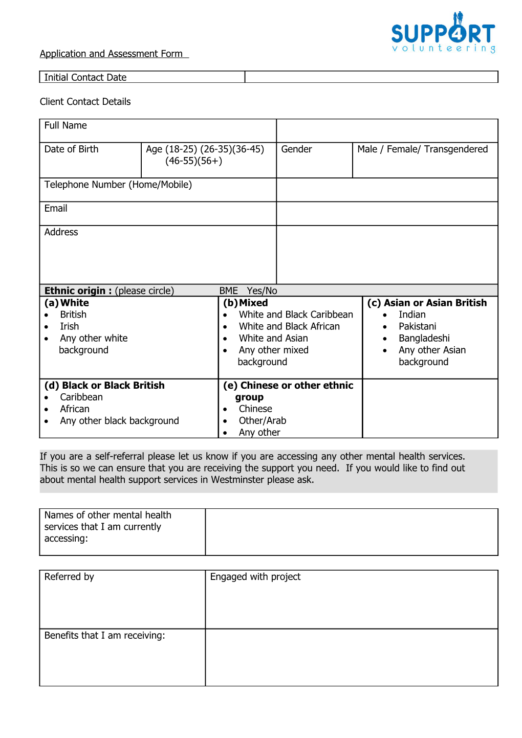 Application and Assessment Form